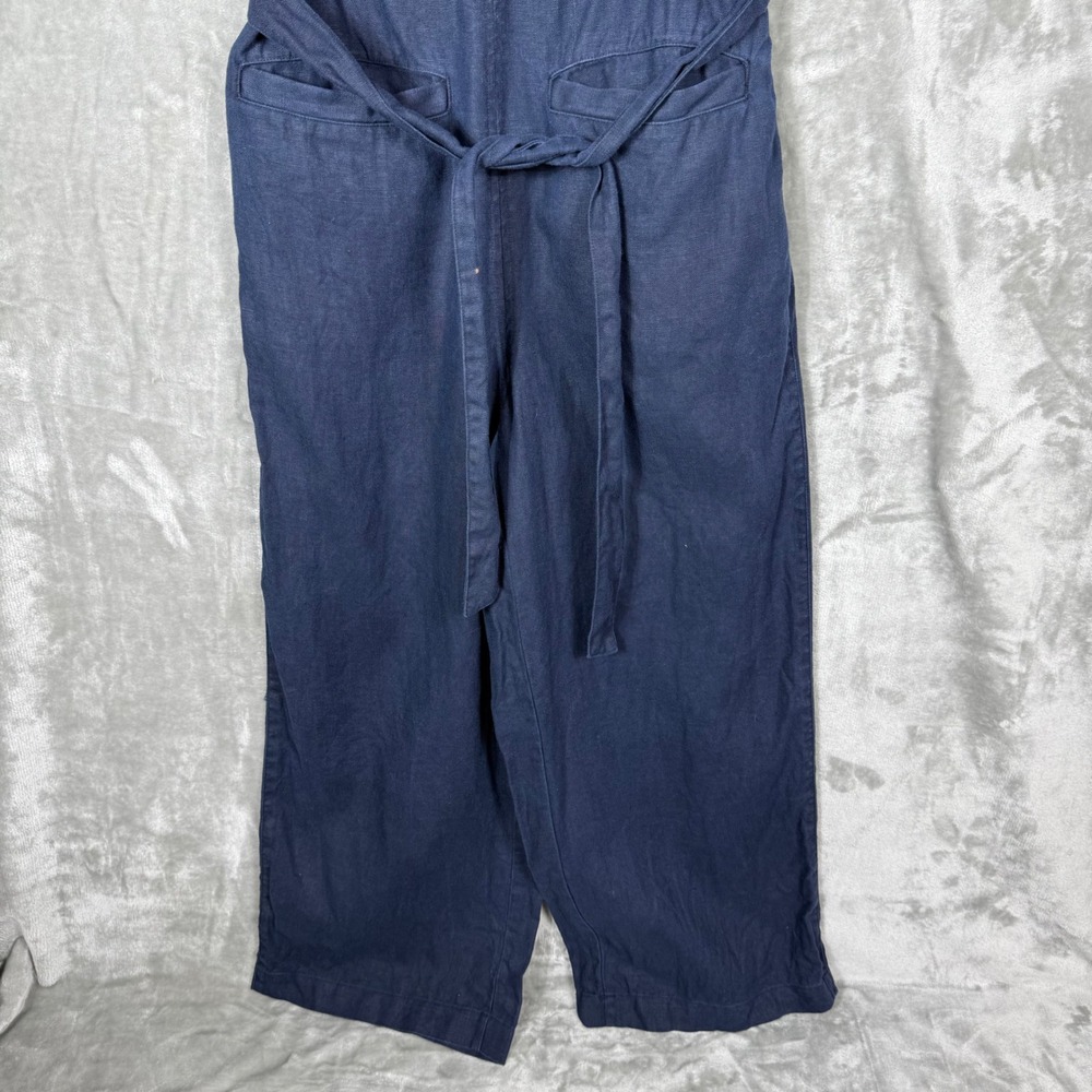 Faherty Catalina Jumpsuit Womens XS Navy Blue 100% Linen Sleeveless V-neck Belt - Picture 5 of 14